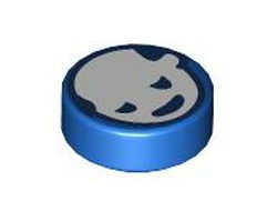 Tile, Round 1 x 1 with White Head with Dark Blue Eyes and Mouth Pattern, Blue (98138pb356 6417658)
