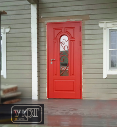 №12. входная дверь со стеклопакетом. сборная мдф накладка 20 мм с объёмной филёнкой