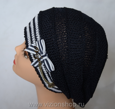 Берет с бантиком и якорем Vizio Италия 4814 черный летний