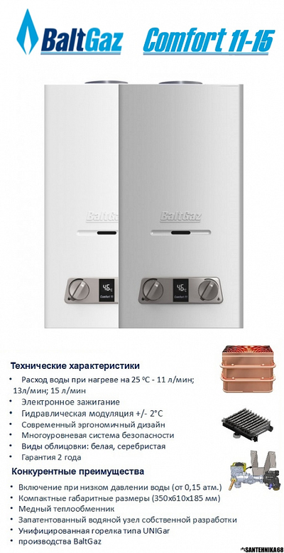 Газовая колонка BaltGaz 11 13 15 Comfort