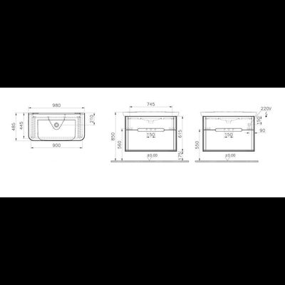 Шкаф VitrA Sento с раковиной, с 2 ящиками, 100 см, цвет матовый антрацит, 60838