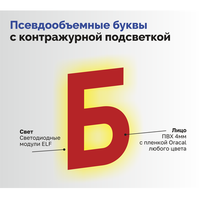 Псевдообъемные буквы с контражурной подсветкой