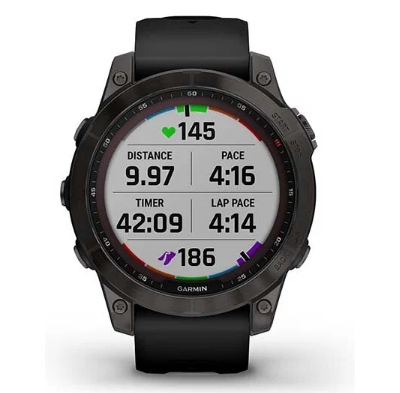 Умные часы Garmin Fenix 7 Sapphire Solar титановый серый DLC с черным ремешком