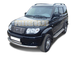 Защита переднего бампера двойная овал d76/75х42 для УАЗ Патриот 2005-2014