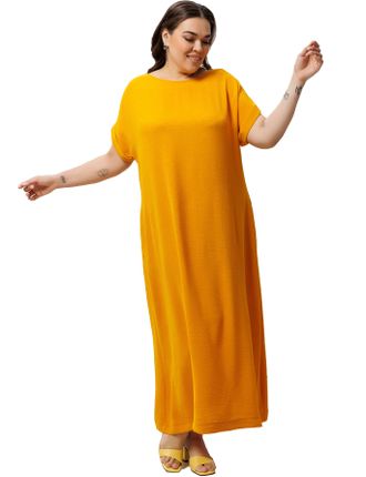Платье женское А-образного силуэта из льна арт. 6259 (Цвет желтый) Размеры 48-62