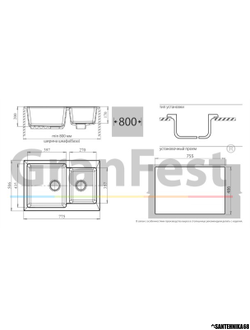 Мраморная мойка GRANFEST GF-P780K 2 чаши, с разморозкой
