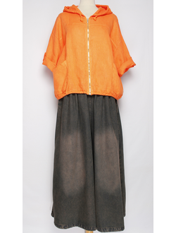 Блуза-жакет ЛЁН "КИМОНО КАПЮШОН" апельсин, фуксия, желтая, св.фуксия, терракот, шоколад р.44-48