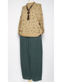 Брюки Бохо вельветовые "Трубы винтажные карман сзади" малахит р.50-54