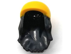 Mini Doll, Hair Combo, Hair with Hat, Long with Molded Bright Light Orange Bicycle Helmet Pattern, Black (2137pb01 / 6406097)