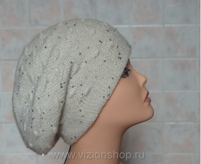 вязаный белый берет с шишками фото итальянских головных уборов Vizio Collezione