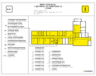 Мнемосхема тактильная на основе композитной алюминиевой панели размер 470 x 610 мм со шрифтом Брайля