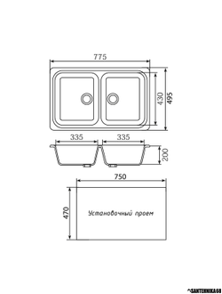 Мойка из искусственного мрамора MIXLINE ML-GM23 двухчашевая 495*775*200мм