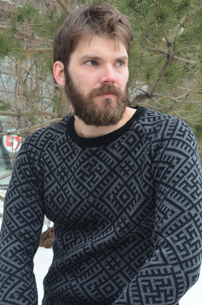 Джемпер "Обережной" Серый с черным орнаментом 44-46 р.