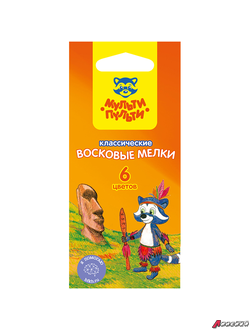Мелки восковые Мульти-Пульти "Енот на острове Пасхи", 06цв., круглые, картон, европодвес. LC_10437