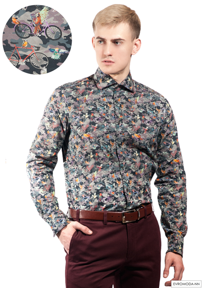 Рубашка мужская Ливас-SF06W с принтом размер вор. 38 (Акция)