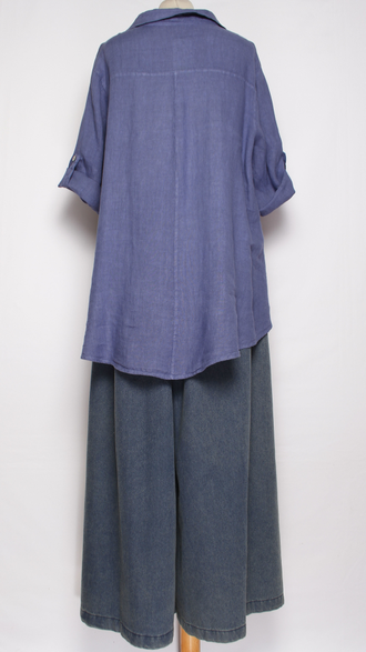 Рубашка лён "ПРЯМАЯ РАСКЛЕШЕННАЯ" джинс р.50-54