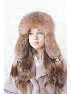 Ушанка "Полярная звезда" цвет хохлома золотой + лиса огневка