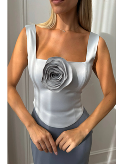 Топ с квадратным вырезом и съемной розой (серебряный)