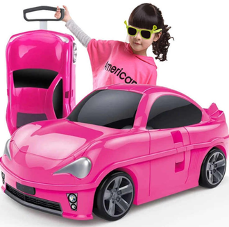 Детский чемодан спортивная машина розовый
