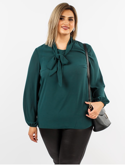Стильная блуза с бантом Б014-18 темно-зеленый.