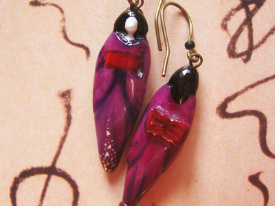 Фарфоровые украшения "Вальс магнолии", комплект из подвески и серёжек