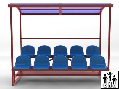 ES1 Быстровозводимая спортивная трибуна 2-х рядная с крышей и ограждением сзади DNN