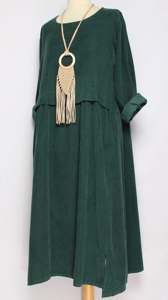 Платье Бохо "Два разреза " вельветовое малахит до р.56