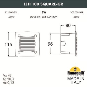 Светильник для ступеней Fumagalli LETI 100 SQUARE-GR 3C2.000.000