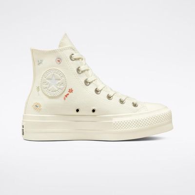 Converse All Star Lift Embroidered Floral белые на платформе с цветочками A01586C