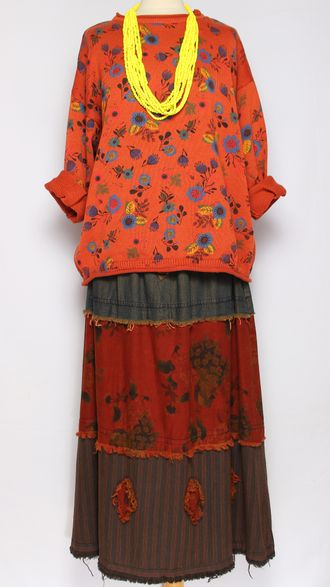 ЮБКА "Джинс ромбы винтажная" терракот до р.52