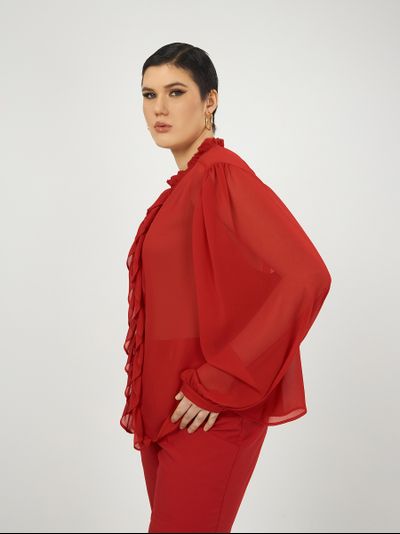 Блуза красная с жабо