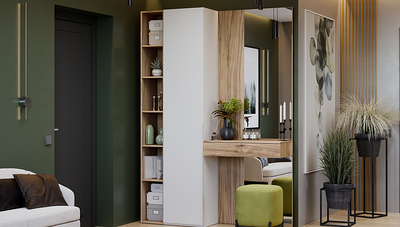 Композиция Прихожей ПОРТО Белый жемчуг/Яблоня Беллуно/Белый софт