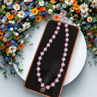 Декоративное украшение-брелок для телефона и сумки. Цвет сиренево-розовый