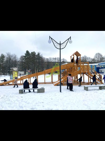 Зимняя деревянная горка "Snow Fox 12 м" с двумя скатами (две лестницы)