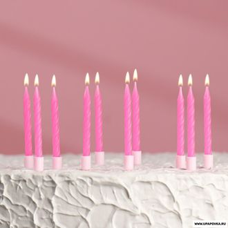 Свечи для торта "Спираль Неон" Розовые 7 см / 10 шт