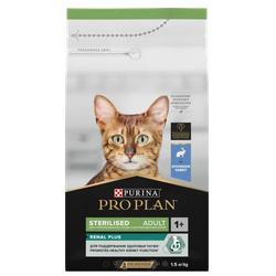 Pro Plan (Про План) Sterilised Adult Renal Plus сухой корм для поддержания здоровья почек у стерилизованных кошек, с кроликом, 1,5 кг