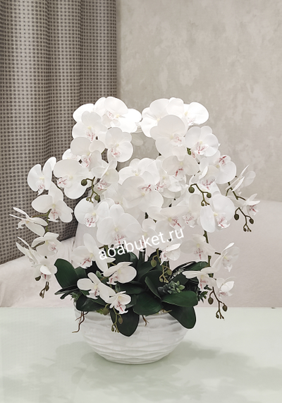 Фееричная Композиция из искусственных цветов - Орхидея белая в большой вазе № ОР024/Купить в Москве