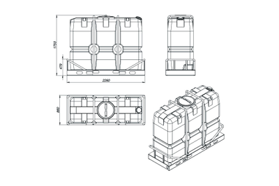 Чертеж емкости SK2000 синяя в обрешетке