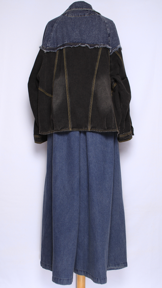 Джинсовка-бомбер "АНГЛИЙСКИЙ ВОРОТ" синяя, черная р.48-54