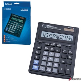 Калькулятор настольный CITIZEN SDC-554S (199×153 мм), 14 разрядов, двойное питание. 250222