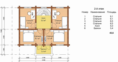 Двухэтажный дом из клееного бруса КБ-08, 100 м2