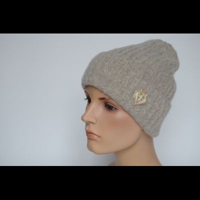 Серо - бежевая шапка вязаная с отворотом Vizio Италия 8050 CRYO