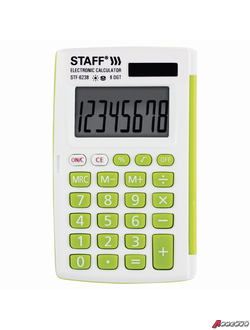 Калькулятор карманный STAFF STF-6238 (104×63 мм), 8 разрядов, двойное питание, БЕЛЫЙ С ЗЕЛЁНЫМИ КНОПКАМИ. 250283