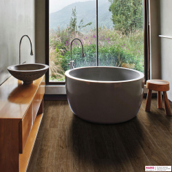 Декор ламината Haro Tritty 200 Aqua Дуб Элеганза Дымчатый 542056 в интерьере ванной комнаты