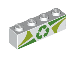 Brick 1 x 4 with Lime and Green Triangles and Recycling Arrows Pattern, White (3010pb279 / 6287776)