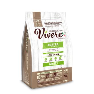 МАЛОЗЕРНОВОЙ МОНОБЕЛКОВЫЙ КОРМ VIVERE LOW GRAIN MINI ADULT DUCK С УТКОЙ ДЛЯ ВЗРОСЛЫХ СОБАК МЕЛКИХ ПОРОД 1 КГ (ВЕСОВАЯ УПАКОВКА)