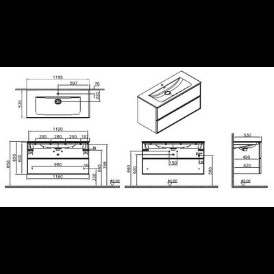 Шкаф Vitra Metropole Edge c 2 ящиками,  подсветкой в верхнем ящике, 120 см с, цвет ореховое дерево, 67157