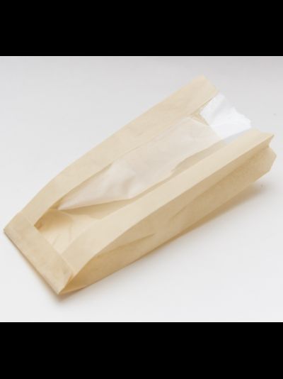 Пакет бумажный с окном б/р (крафт), 110*40*260мм