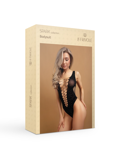 06740S/XXL Боди черное с вырезами на животе искрящееся старазами (SPARK)