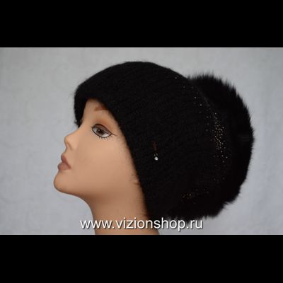 Дизайнерский головной убор женский вязаный Vizio Италия 6470 TP черный